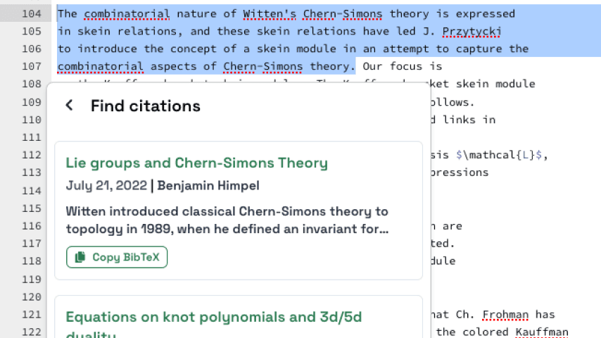 Find Citations for Your Research Writing in Overleaf with AI