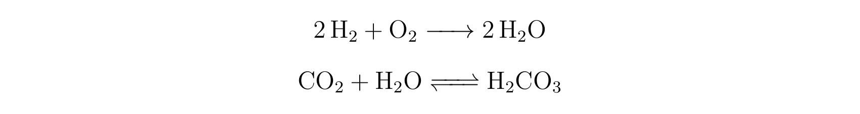 A forward reaction arrow and an equilibrium arrow between chemical species