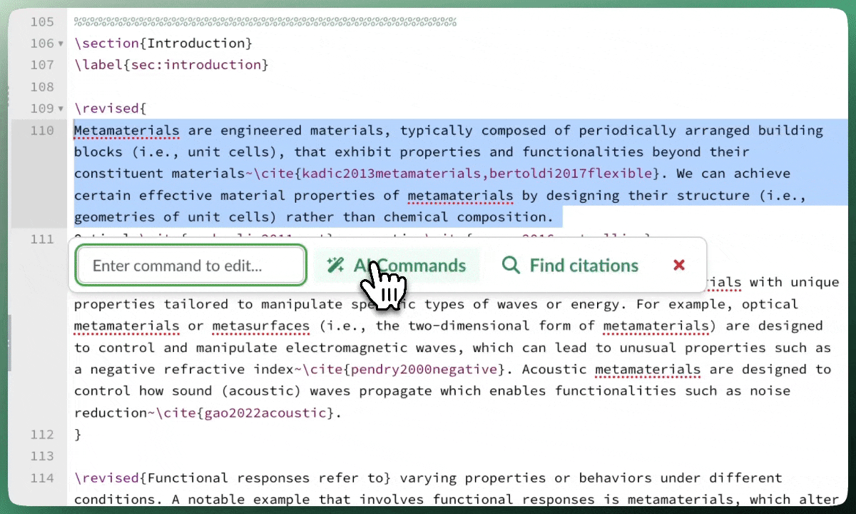 Using AI commands in Underleaf